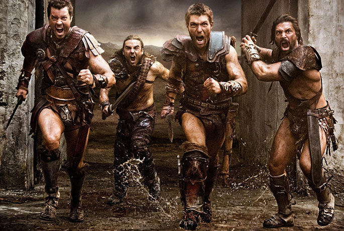 Agron, Gannicus, Spartacus y Crixus